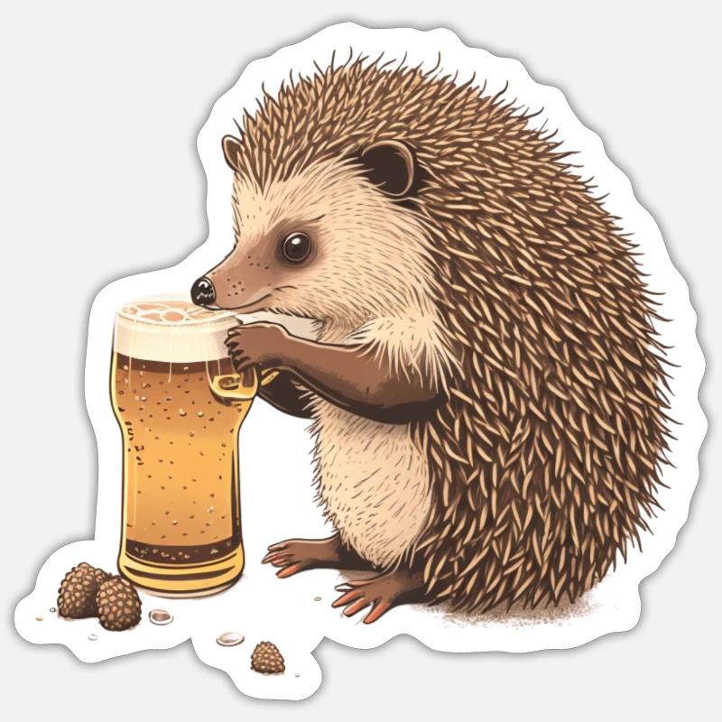 Hérisson mignon avec de la bière Sticker taille S (10 x 10 cm)
