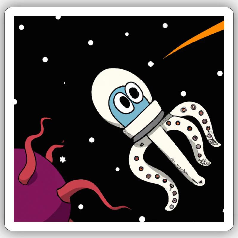 Tintenfisch im All - Sticker Größe S (10 x 10 cm) - Mattweiß