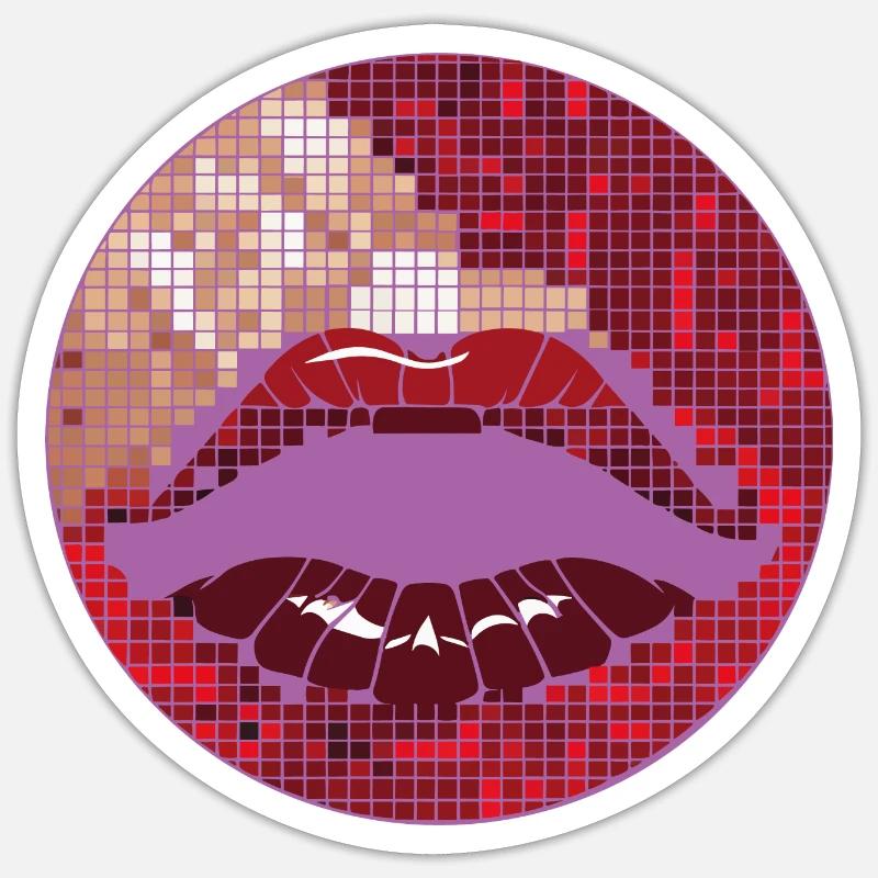 Pixelart Embrasser les lèvres Bouche - Sticker taille S (10 x 10 cm) - blanc mat