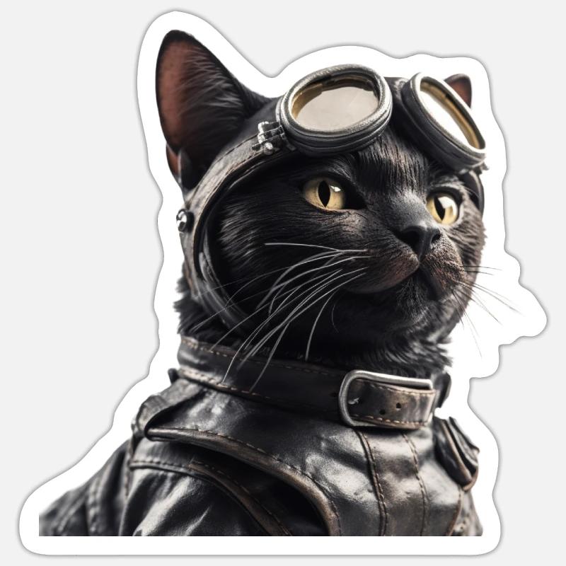 Cat Retro Pilot Sticker taille S (10 x 10 cm)