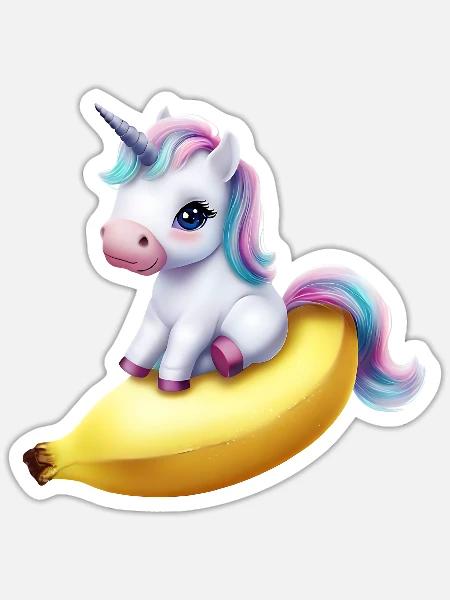 Einhorn auf Banane - Sticker Größe S (10 x 10 cm) - Mattweiß