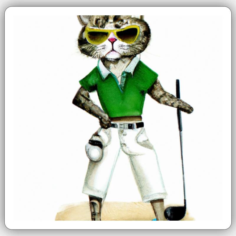 Das golfende Katzenmodel - Sticker Größe S (10 x 10 cm) - Mattweiß