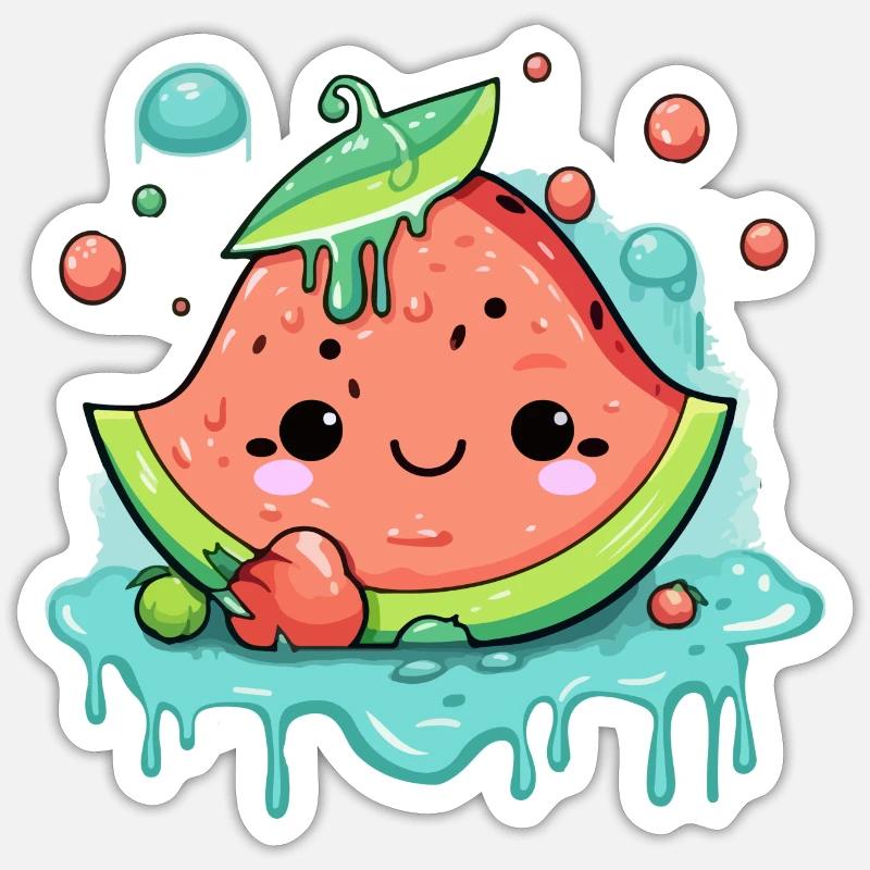 Eli pastèque Kawaii - Sticker taille S (10 x 10 cm) - blanc mat
