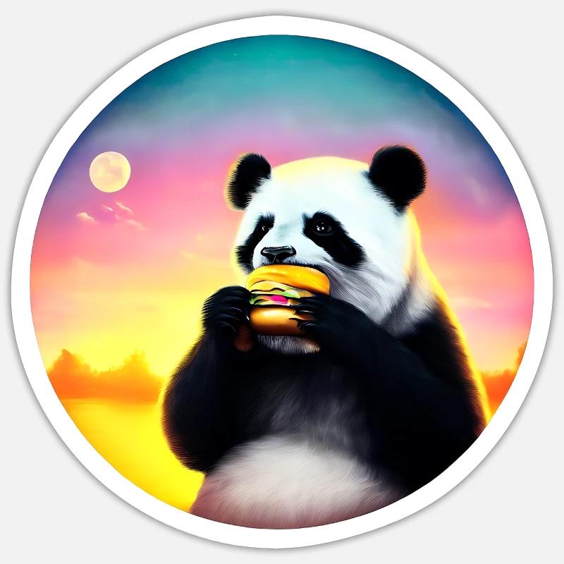 Panda at Cheeseburger Sunset - Sticker size S (10 x 10 cm) - white matte