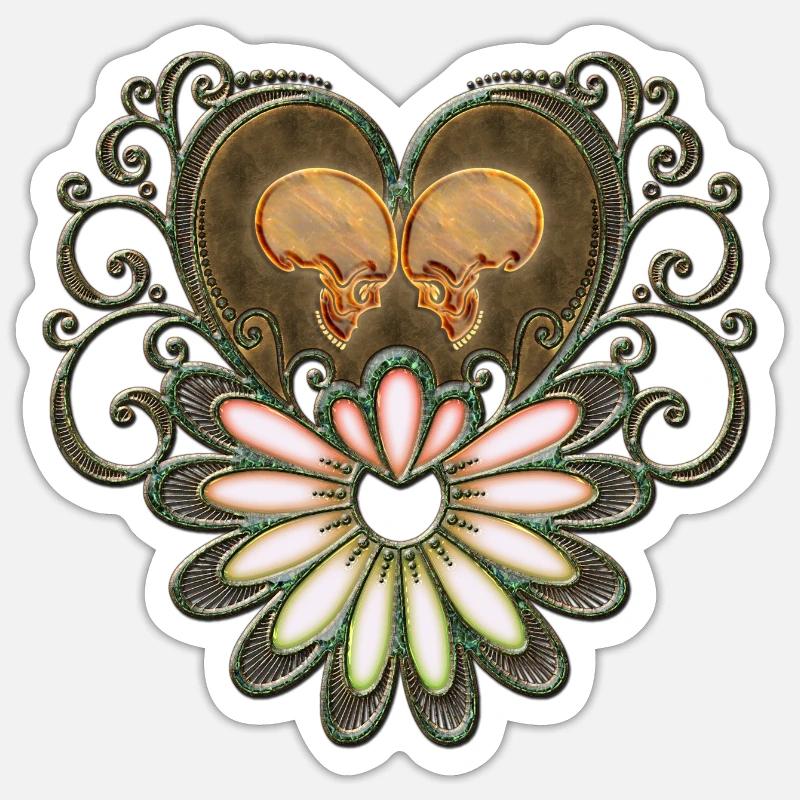 Wunderschönes Herz mit Totenköpfen - Sticker Größe S (10 x 10 cm) - Mattweiß