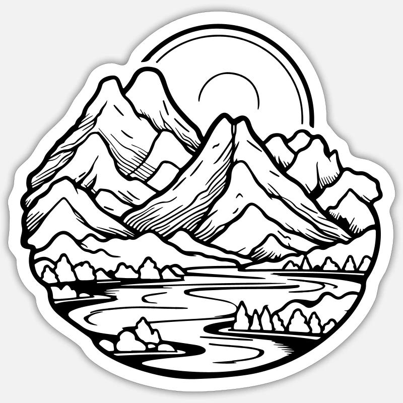 Berge Landschaft - Sticker Größe S (10 x 10 cm) - Mattweiß