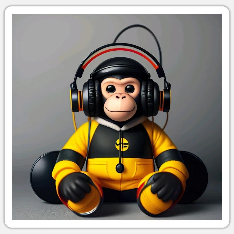DJ Monkey - Sticker taille S (10 x 10 cm) - blanc mat