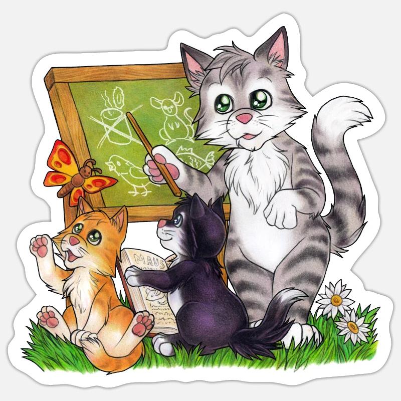 Niedlich Katze Schule Einschulung Lehrer Geschenk - Sticker Größe S (10 x 10 cm) - Mattweiß