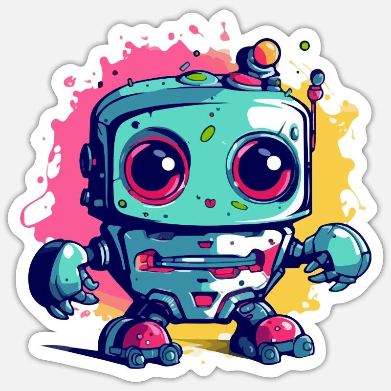 Bloc le robot kawaii - Sticker taille S (10 x 10 cm) - blanc mat
