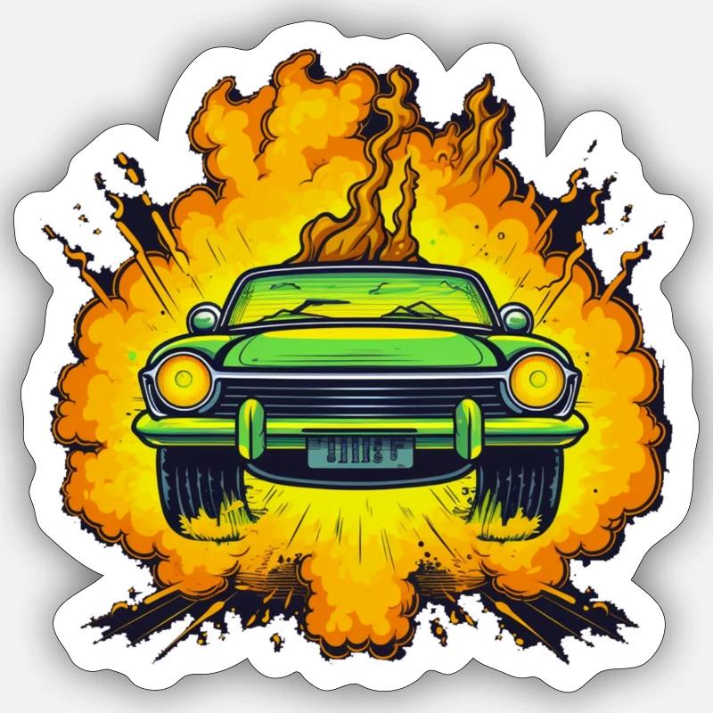 Voiture, explosion - Sticker taille S (10 x 10 cm) - blanc mat