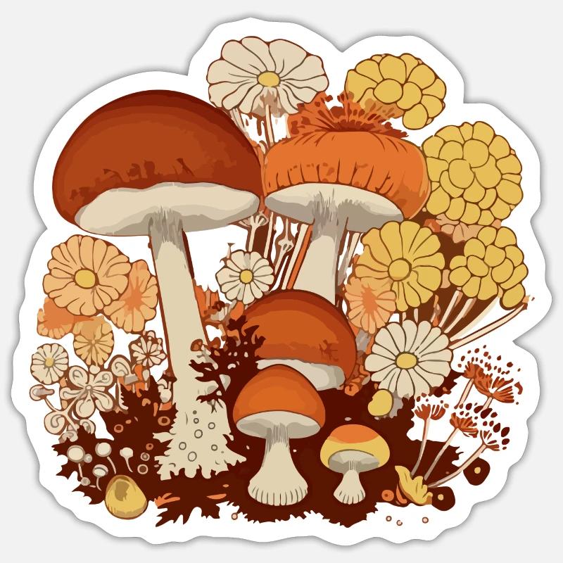 Fleurs et champignons n°5 - Sticker taille S (10 x 10 cm) - blanc mat