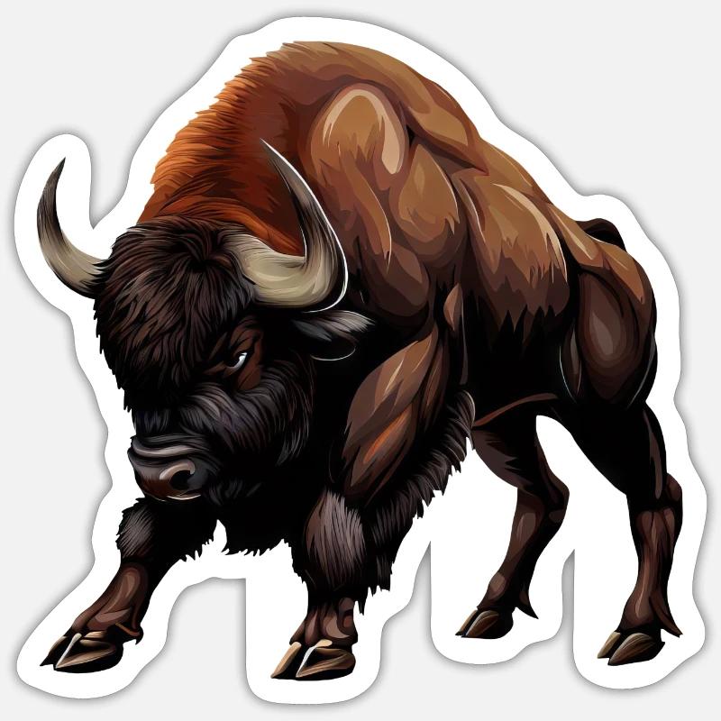 Vache, Buffle, Taureau, Bison - Conception animale - Sticker taille S (10 x 10 cm) - blanc mat