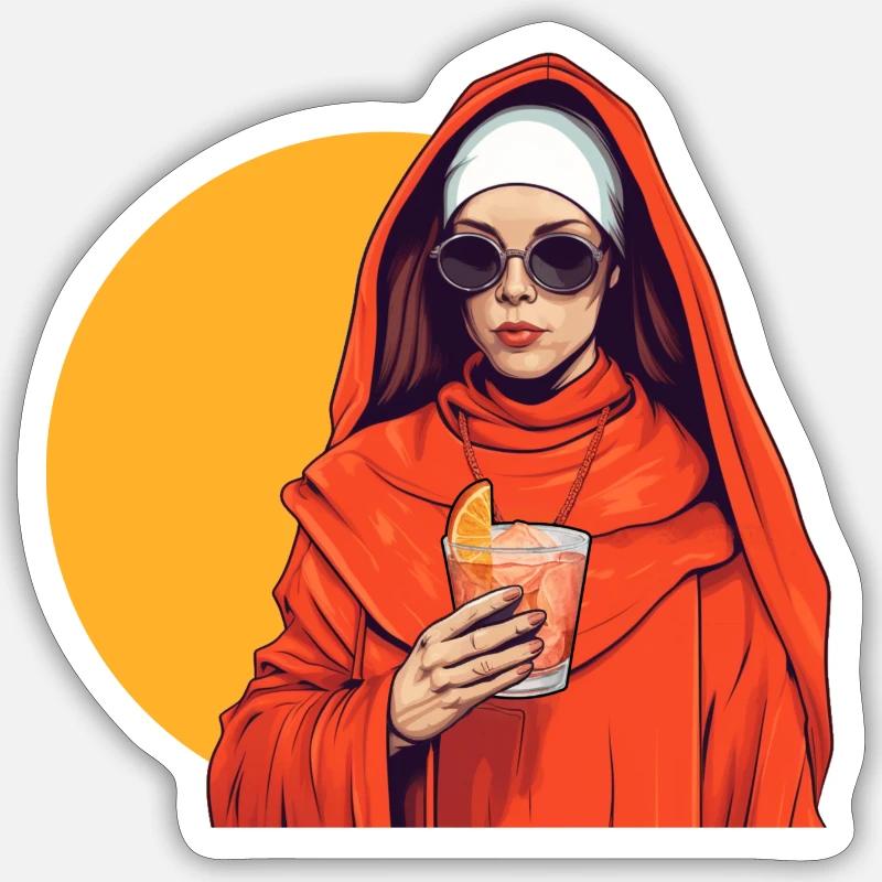 Nonne mit Aperoli Spritz /Aperitif & Sonnenbrille Sticker Größe S (10 x 10 cm)