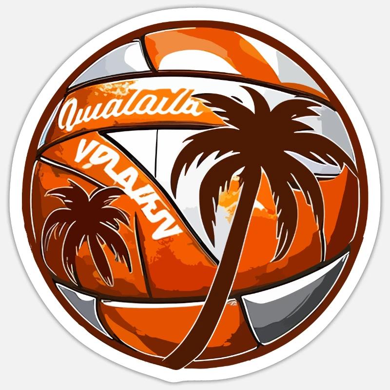 Volley-ball de plage avec palmiers - Sticker taille S (10 x 10 cm) - blanc mat