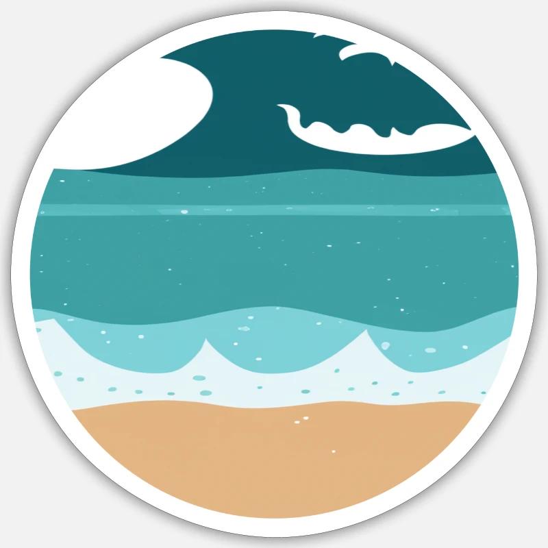 Beach with Waves Illustration - Sticker Größe S (10 x 10 cm) - Mattweiß