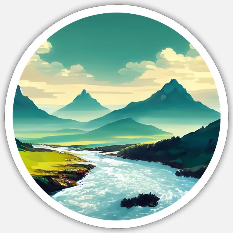 Mountain with River - Sticker Größe S (10 x 10 cm) - Mattweiß