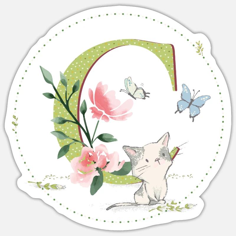 Lettre initiale C avec chat Sticker taille S (10 x 10 cm)