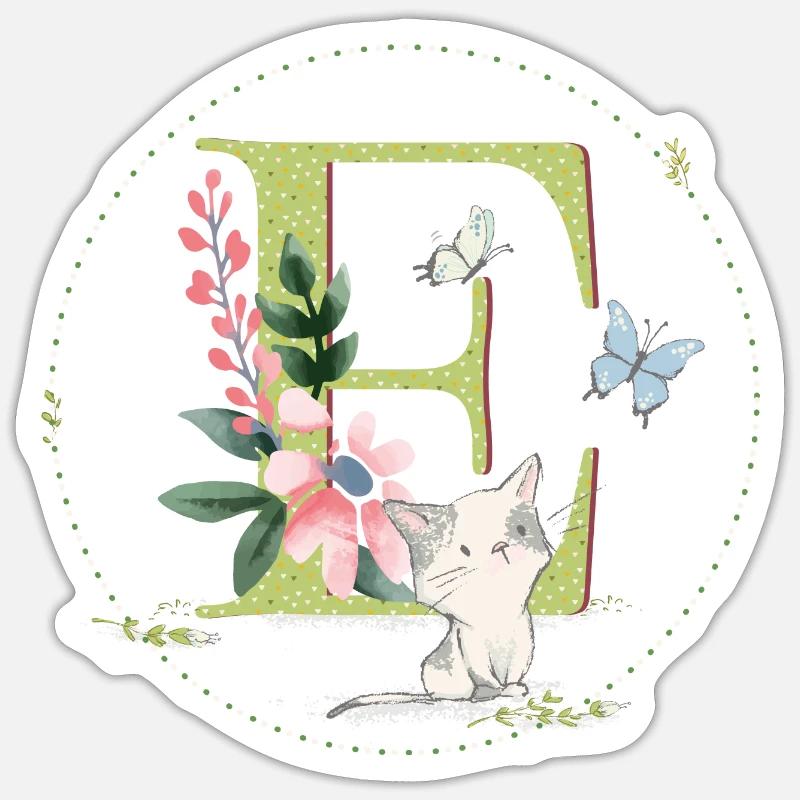 Anfangsbuchstabe E mit Katze Sticker Größe S (10 x 10 cm)