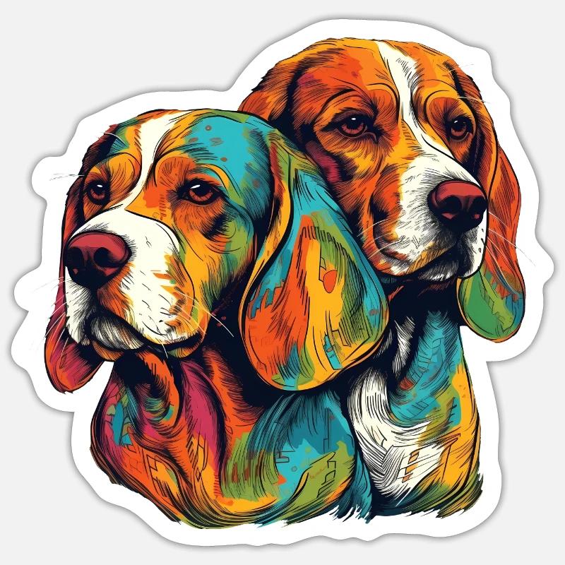 2 farbenfrohe Beagle Sticker Größe S (10 x 10 cm)