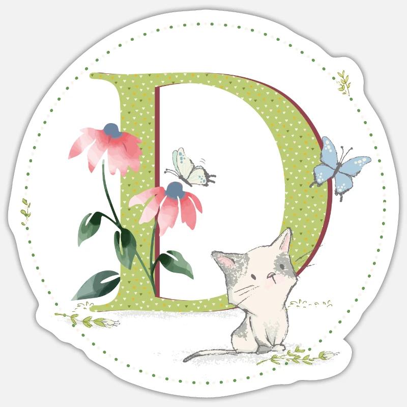 Anfangsbuchstabe D mit Katze - Sticker Größe S (10 x 10 cm) - Mattweiß