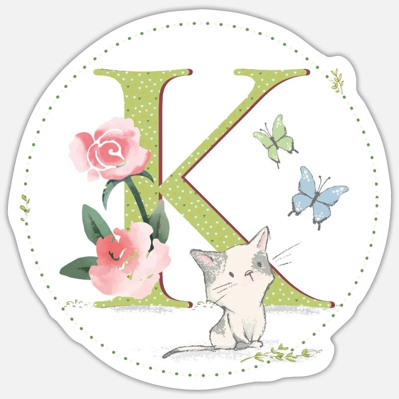 Anfangsbuchstabe K mit Katze Sticker Größe S (10 x 10 cm)