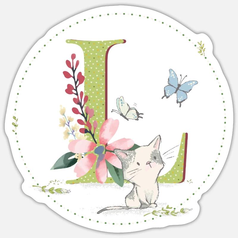 Lettre initiale L avec chat Sticker taille S (10 x 10 cm)