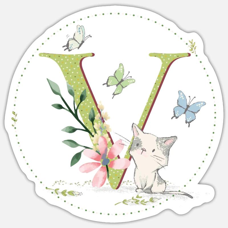 Anfangsbuchstabe V mit Katze Sticker Größe S (10 x 10 cm)