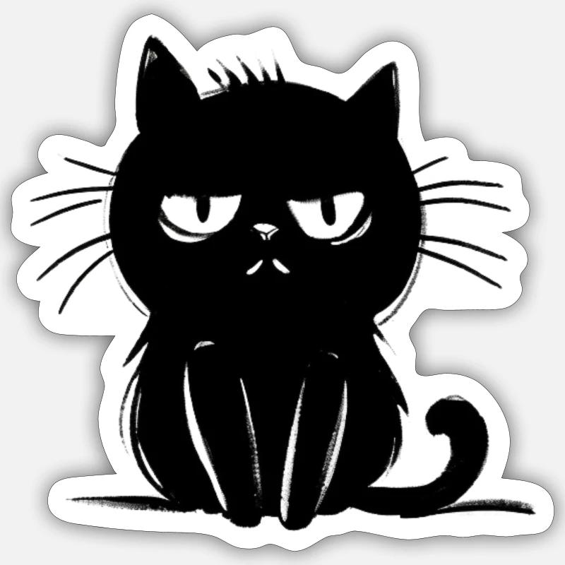 Chat noir agacé - dessin mignon Sticker taille S (10 x 10 cm)