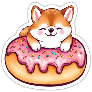 Shiba Inu's Sweet Giant Donut Delight - Sticker size S (10 x 10 cm) - white matte - Front