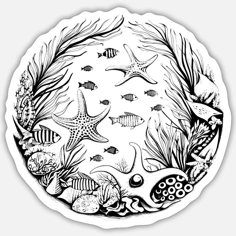 Meeresmuster schwarz - Sticker Größe S (10 x 10 cm) - Mattweiß