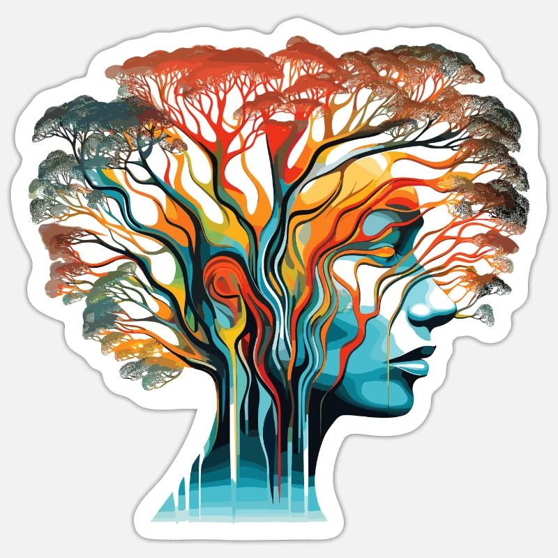 Optical Illusion Head-Tree - Sticker size S (10 x 10 cm) - white matte