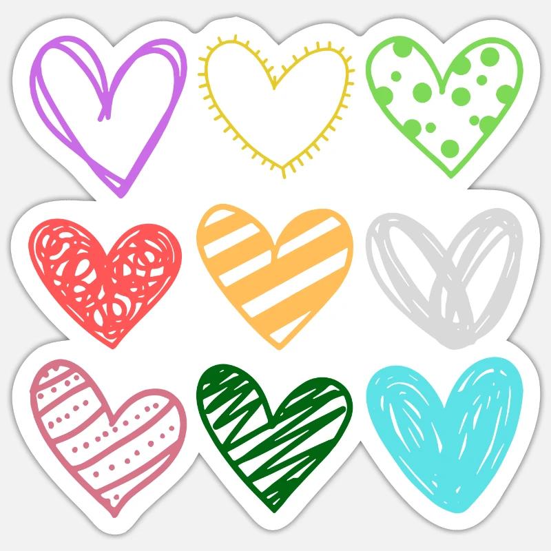 Colorful Doodle Hearts Pattern Sticker size S (10 x 10 cm)
