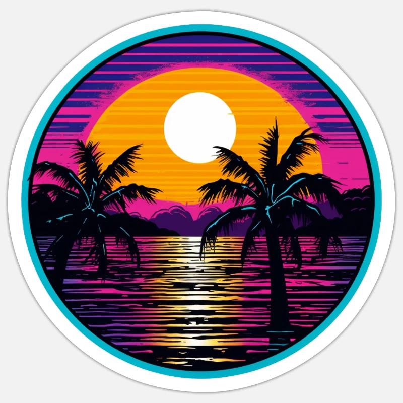 Synthwave Ocean - Sticker size S (10 x 10 cm) - white matte