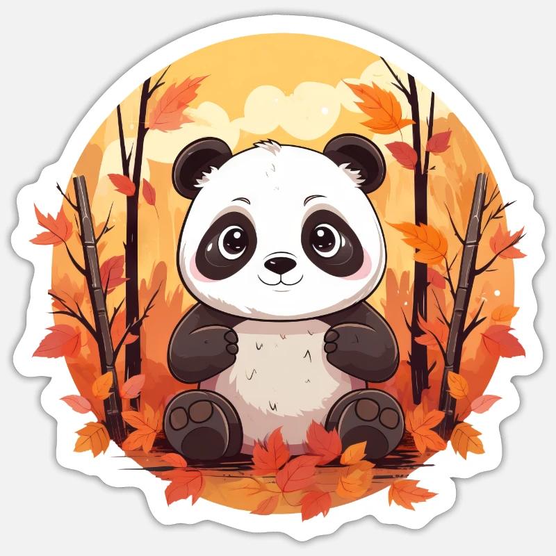Panda dans le feuillage d’automne: coucher de soleil et feuilles Sticker taille S (10 x 10 cm)