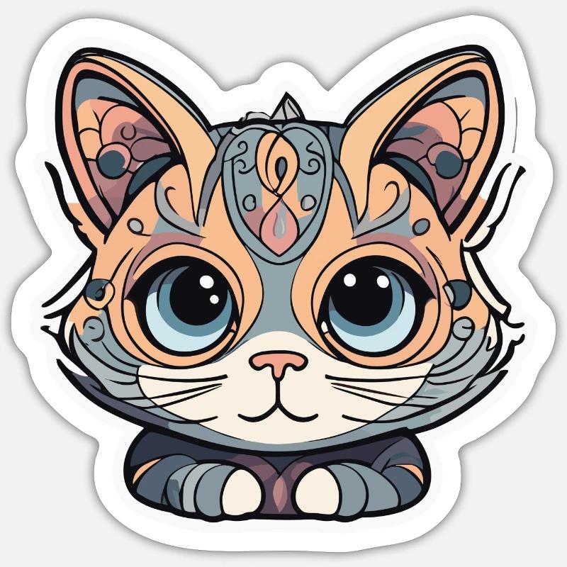 Steampunk Cat - Sticker Größe S (10 x 10 cm) - Mattweiß