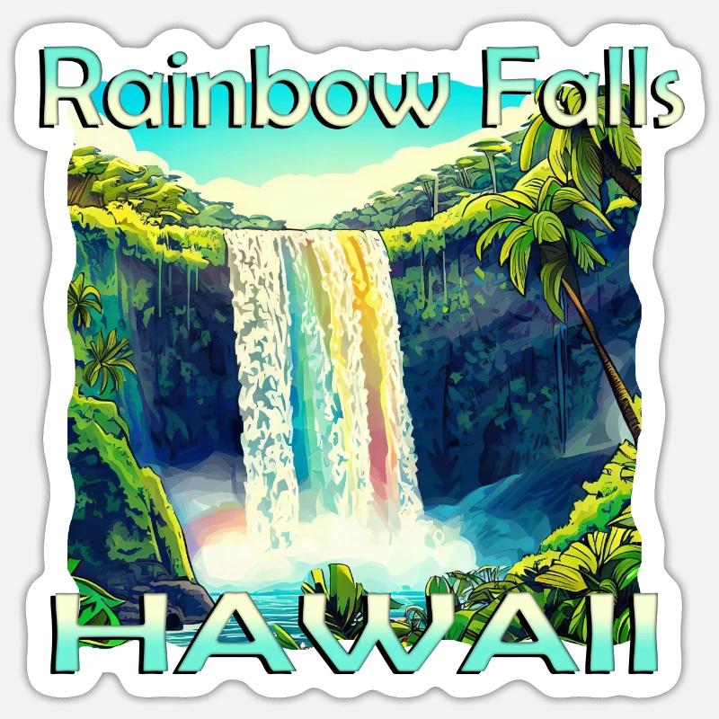 Hawaii Rainbow Falls Design exclusif - Sticker taille S (10 x 10 cm) - blanc mat
