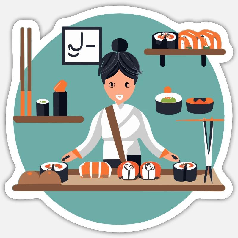 Sushi Mädchen - Sticker Größe S (10 x 10 cm) - Mattweiß
