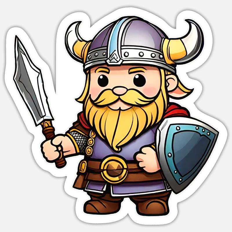 Viking mignon avec épée - Sticker taille S (10 x 10 cm) - blanc mat
