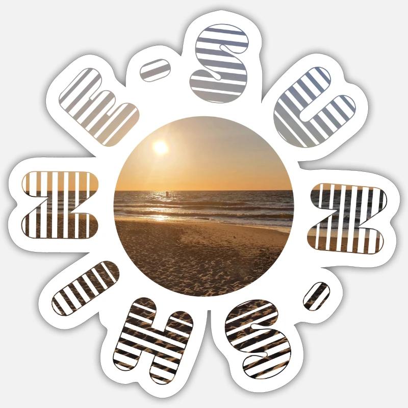 Coucher de soleil doré sur la plage Sticker taille S (10 x 10 cm)