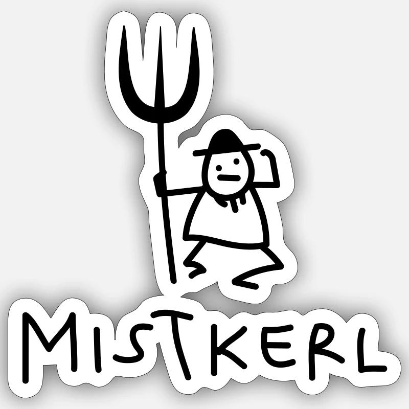 Kerl mit Mistgabel - Sticker Größe S (10 x 10 cm) - Mattweiß