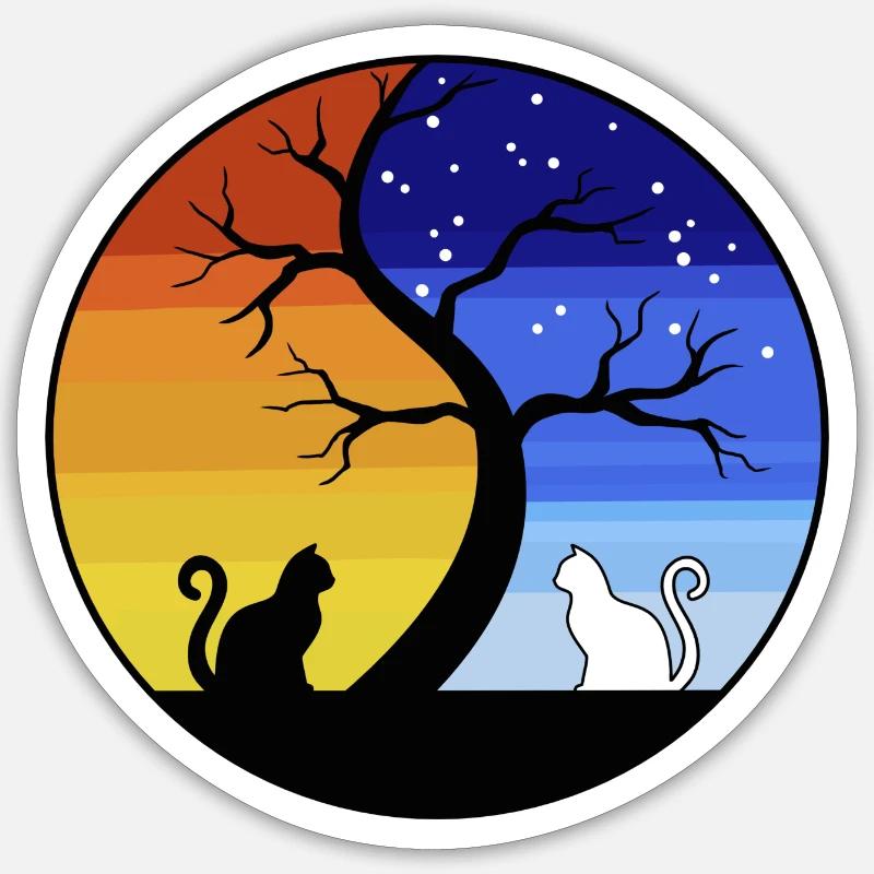 CHAT YING YANG - Sticker taille S (10 x 10 cm) - blanc mat