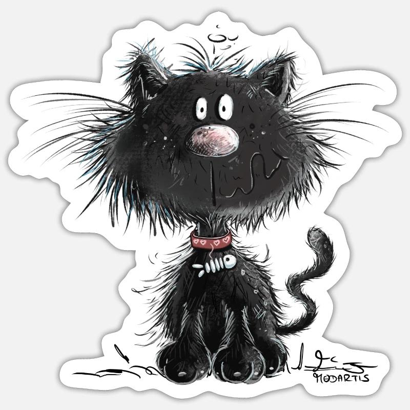 Drollige Schwarze Katze Sticker Größe S (10 x 10 cm)