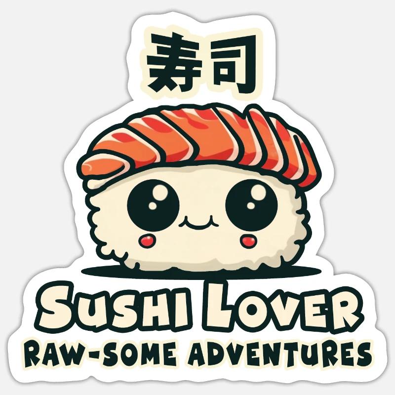sushi lover rawsome adventure - Sticker taille S (10 x 10 cm) - blanc mat