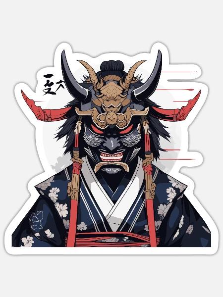 Samurai mit dem blauen Umhang - Sticker Größe S (10 x 10 cm) - Mattweiß