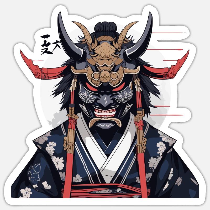 Samurai mit dem blauen Umhang - Sticker Größe S (10 x 10 cm) - Mattweiß