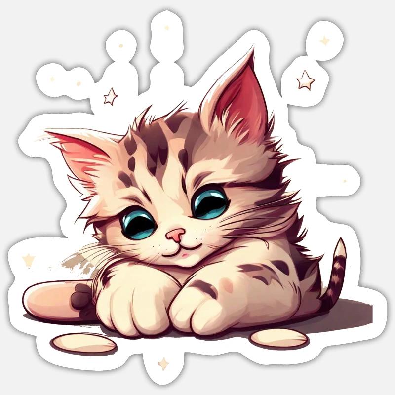 chaton mignon - Sticker taille S (10 x 10 cm) - blanc mat