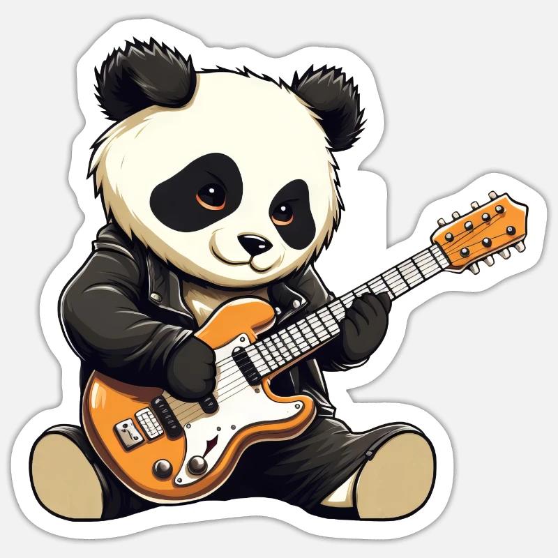 Guitariste et rocker panda cool - Sticker taille S (10 x 10 cm) - blanc mat