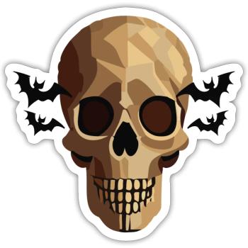 Skelettkopf - Schädel mit Fledermäusen - Sticker Größe S (10 x 10 cm) - Mattweiß - Vorne
