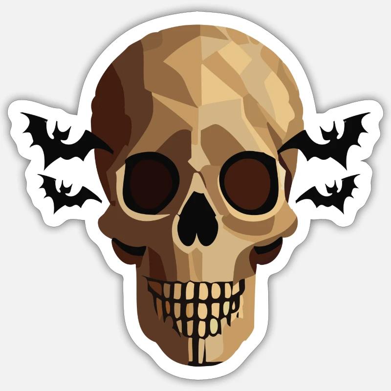 Skelettkopf - Schädel mit Fledermäusen - Sticker Größe S (10 x 10 cm) - Mattweiß
