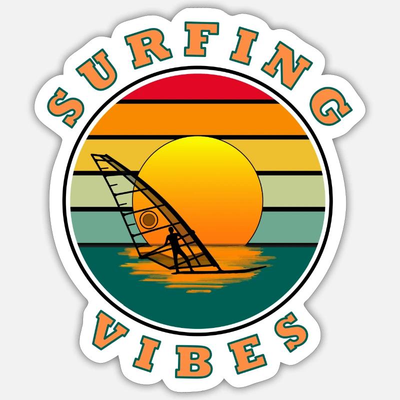 Surfing Vibes - Sun retro - Windsurfer - Sticker size S (10 x 10 cm) - white matte